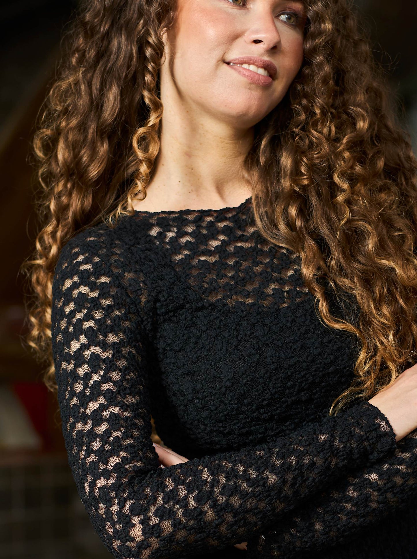 Black Colour BLAIR LS LACE BLOUSE