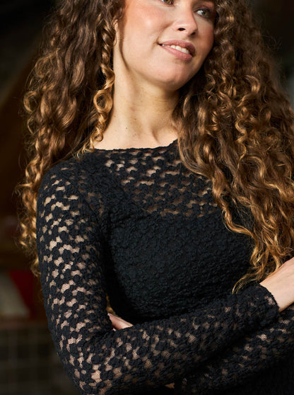 Black Colour BLAIR LS LACE BLOUSE